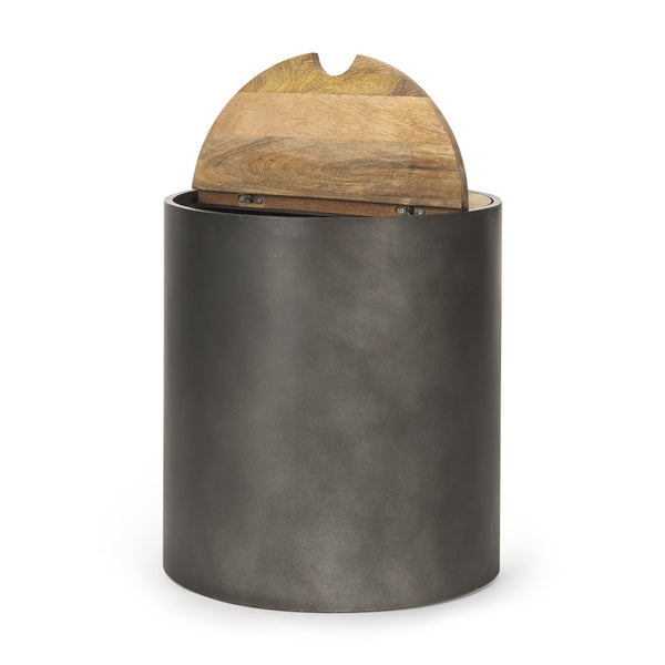 Mercana Eclipse Modern Industrial Drum Base Side Table with Durable Wood Top for Versatile Home Decor 70239