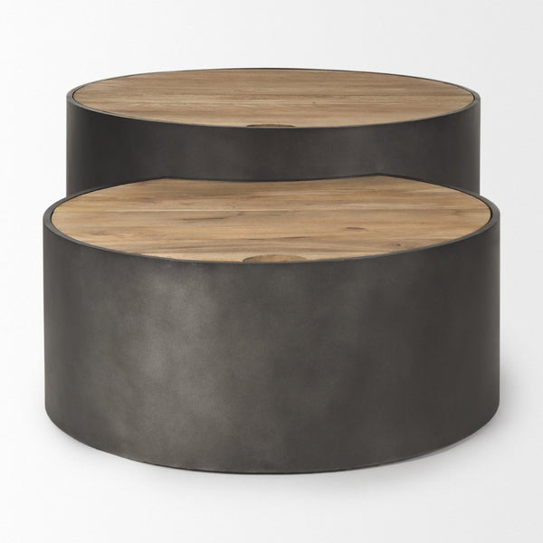 Mercana Eclipse Nesting Drum Coffee Tables with Lift-Top Storage for Modern Living Room Versatility 70240