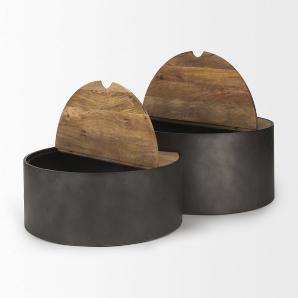 Mercana Eclipse Nesting Drum Coffee Tables with Lift-Top Storage for Modern Living Room Versatility 70240