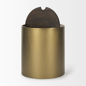 Mercana Eclipse Industrial Chic Drum Table with Textured Wood Top for Modern Living Spaces and Storage 70241