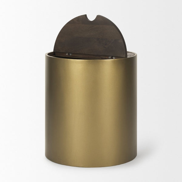 Mercana Eclipse Industrial Chic Drum Table with Textured Wood Top for Modern Living Spaces and Storage 70241