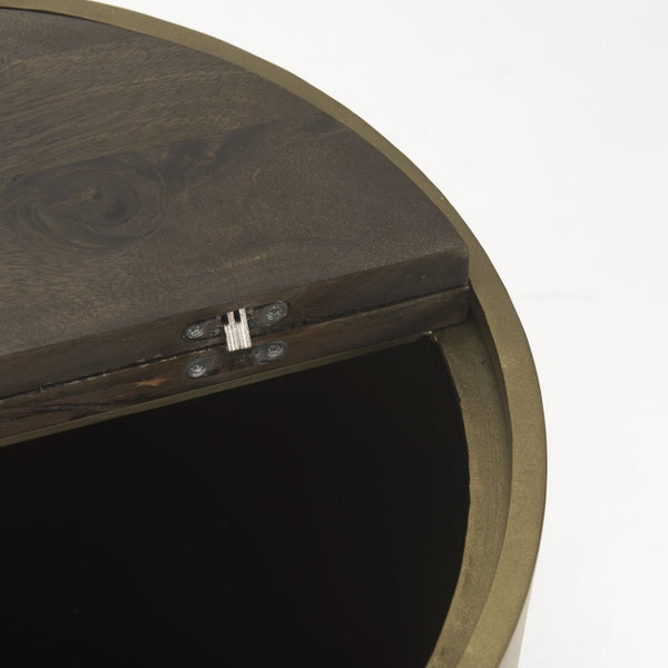 Mercana Eclipse Industrial Chic Drum Table with Textured Wood Top for Modern Living Spaces and Storage 70241