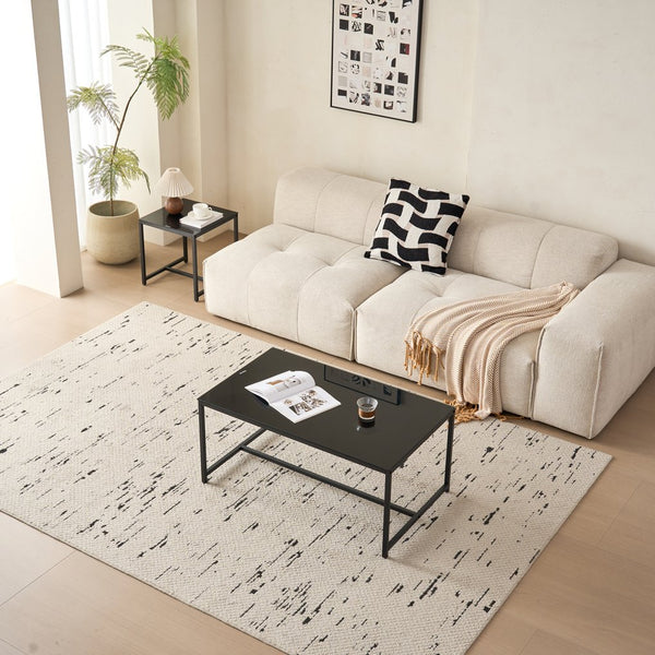 English Elm Black Glass Coffee Table - Versatile Tempered Glass & Metal Legs For Modern Living Room & Patio Use W1718P362677