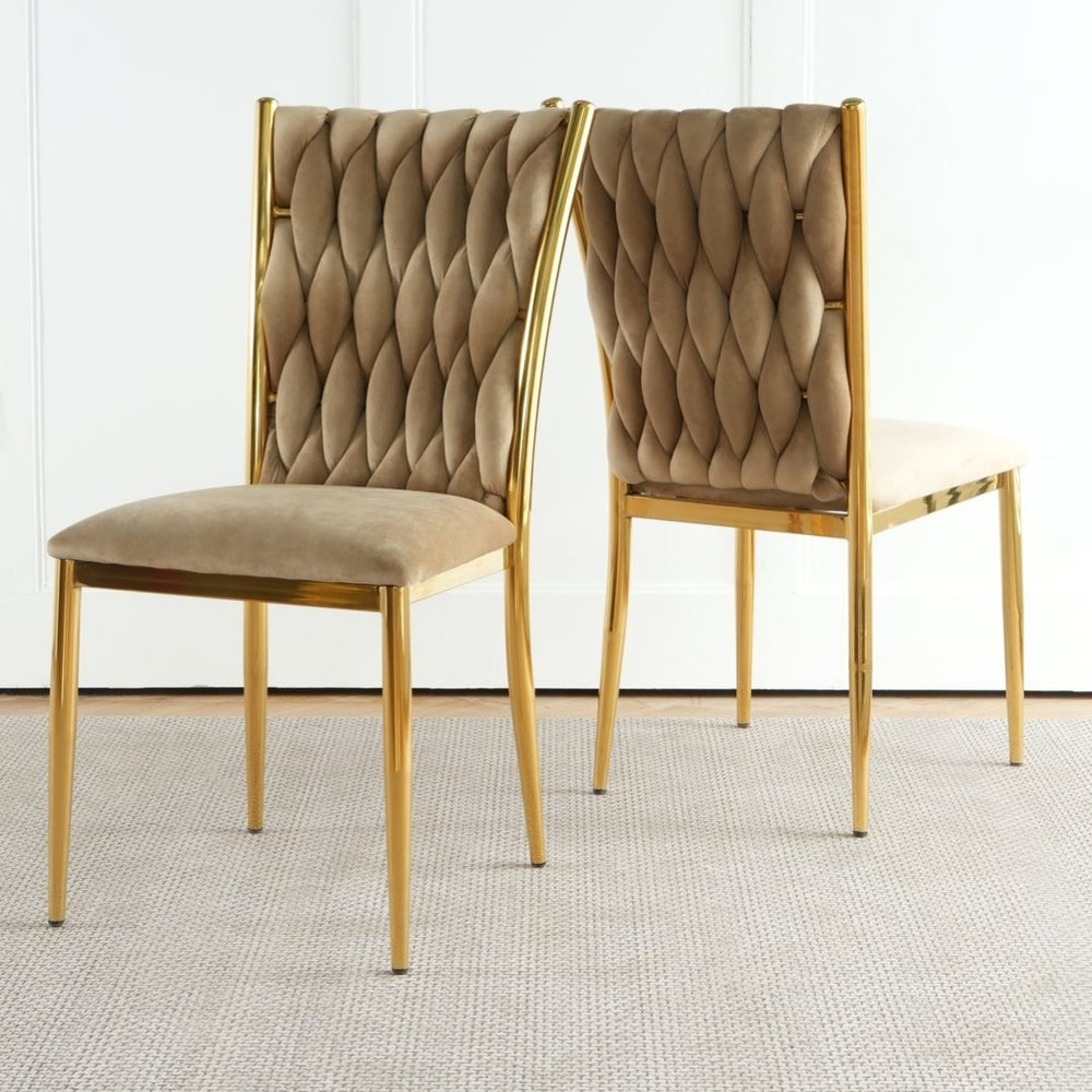 English Elm Modern Velvet Dining Chairs Set of 2 with Gold Legs Curved Back Foam Cushion W210P376368