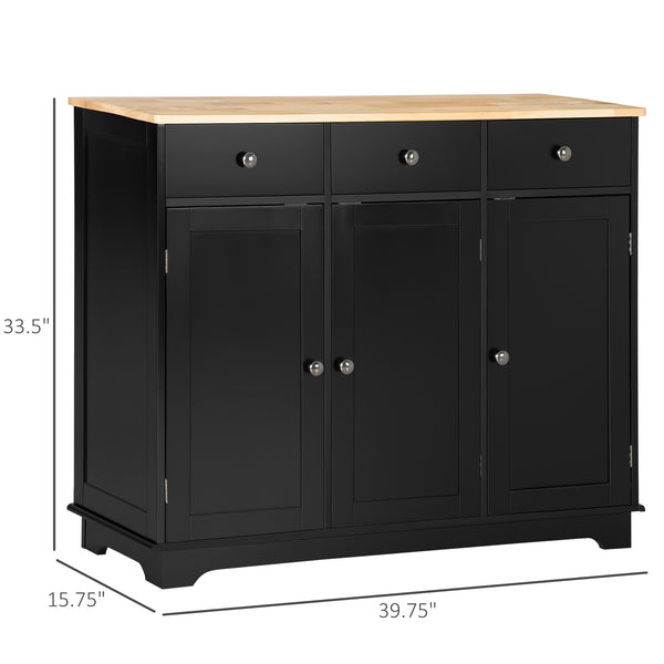 English Elm Homcom Modern Sideboard With Solid Rubberwood Top, 3 Drawers, Adjustable Shelves & Versatile Design W2225P229288