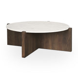 Bianca Dark Brown Wood with Marble Round Top Coffee Table 70648-AB Mercana