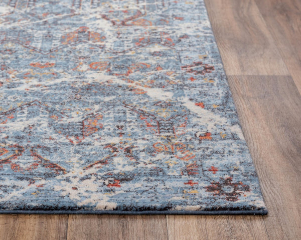 Alora Decor Infinity Blue Handwoven New Zealand Wool Rug, Plush Transitional Boho Design With Blue, Ivory, Rust Accents 9' x 12' 00800810509040912