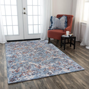 Alora Decor Infinity Blue Handwoven New Zealand Wool Rug, Plush Transitional Boho Design With Blue, Ivory, Rust Accents 9' x 12' 00800810509040912