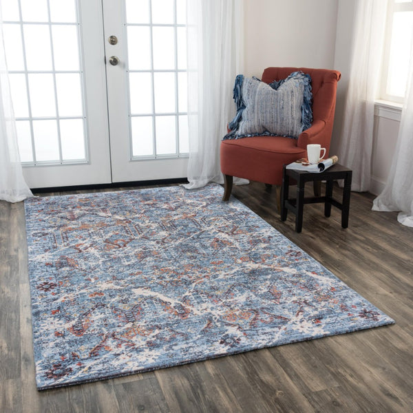 Alora Decor Infinity Blue Handwoven New Zealand Wool Rug, Plush Transitional Boho Design With Blue, Ivory, Rust Accents 9' x 12' 00800810509040912