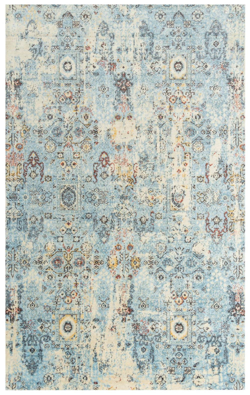 Alora Decor Infinity Distressed Floral Scroll Rug In Blue And Rust — Hand-Washed New Zealand Wool, Timeless Charm 5' x 8' 00800810709040508