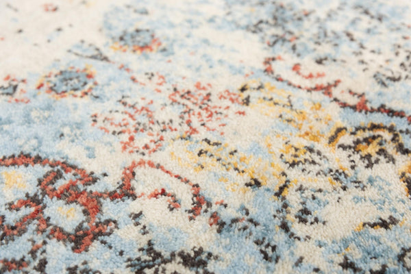 Alora Decor Infinity Distressed Floral Scroll Rug In Blue And Rust — Hand-Washed New Zealand Wool, Timeless Charm 5' x 8' 00800810709040508