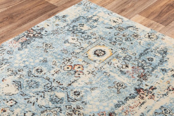 Alora Decor Infinity Distressed Floral Scroll Rug In Blue And Rust — Hand-Washed New Zealand Wool, Timeless Charm 5' x 8' 00800810709040508