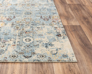 Alora Decor Infinity Distressed Floral Scroll Rug In Blue And Rust — Hand-Washed New Zealand Wool, Timeless Charm 5' x 8' 00800810709040508