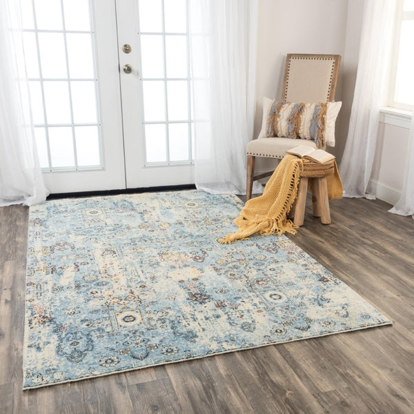 Alora Decor Infinity Distressed Floral Scroll Rug In Blue And Rust — Hand-Washed New Zealand Wool, Timeless Charm 5' x 8' 00800810709040508