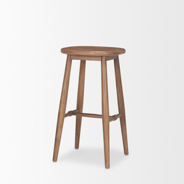 Mercana Ernest Solid Mango Wood Bar Stool with Ergonomic Seat and Tapered Legs for Classic Comfort Medium Brown | Bar 70591