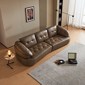 English Elm Modern Elliptical Three Seat Sofa Genuine Cowhide Leather Solid Wood Frame Living Room Brown W1765S00136