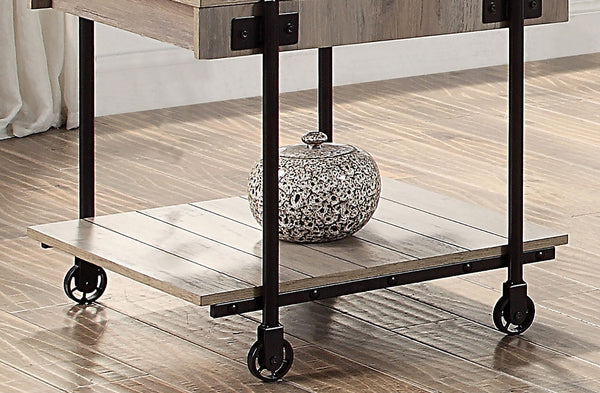 English Elm Industrial 3pc Coffee Table Set with Replicated Wood Tops and Sand Black U-Shape Steel Base, Rustic Appeal Black,Natural 27 L x 26 W x 4 H B2741P360163