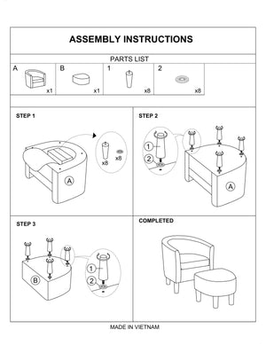 English Elm Sleek Black Faux Leather Accent Chair with Ottoman, Curved Barrel Back, Tapered Legs, Compact Comfort B011P369870