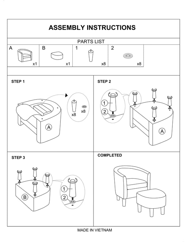English Elm Sleek Black Faux Leather Accent Chair with Ottoman, Curved Barrel Back, Tapered Legs, Compact Comfort B011P369870