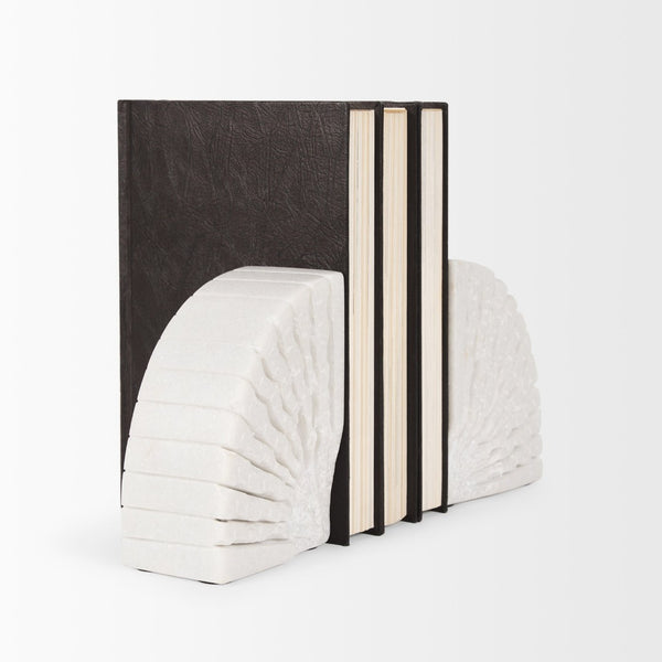 Mercana Stept Elegant Marble Bookends with Unique Sunburst Design for Stylish Home and Office Decor 70503