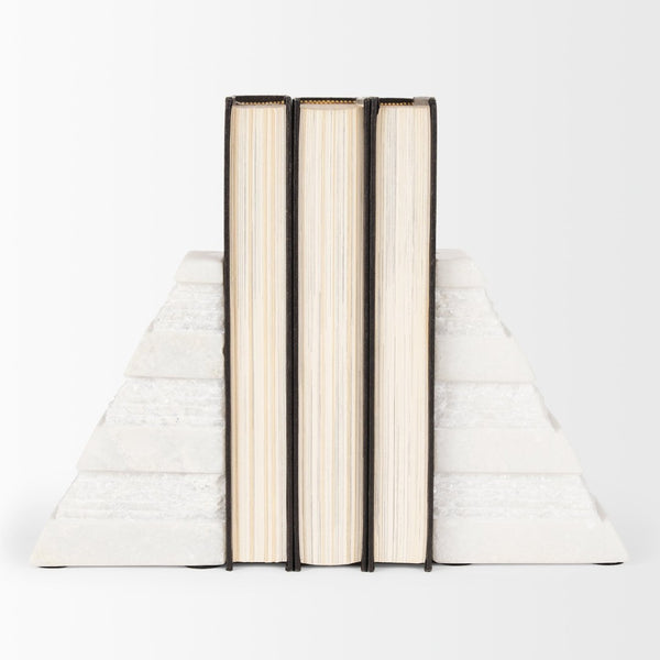 Mercana Cavetto Elegant Marble Bookends with Rough-Cut Texture for Stylish Home Decor and Organization 70504