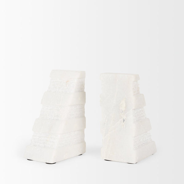Mercana Cavetto Elegant Marble Bookends with Rough-Cut Texture for Stylish Home Decor and Organization 70504