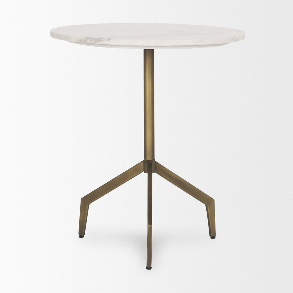 Mercana Serre End Table - Modern Industrial Style with Unique Marble Top and Sturdy Matte Base for Any Space White Marble | Gold Metal 70153