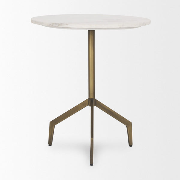 Mercana Serre End Table - Modern Industrial Style with Unique Marble Top and Sturdy Matte Base for Any Space White Marble | Gold Metal 70153