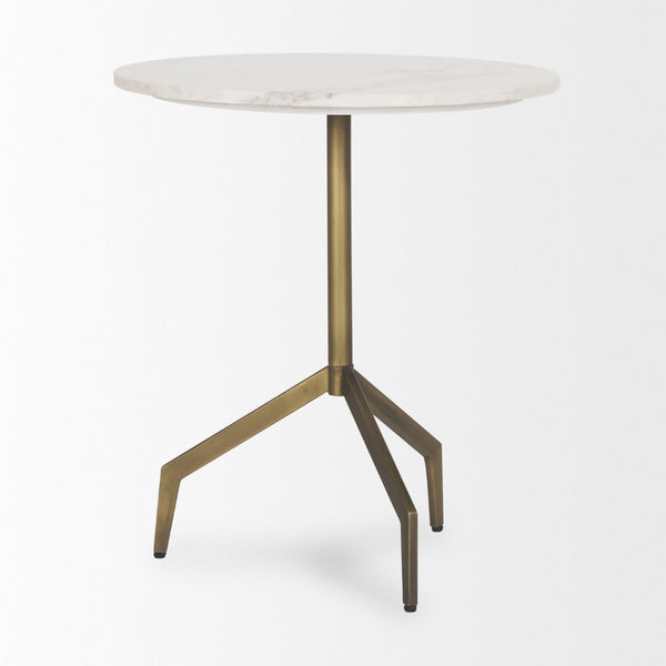 Mercana Serre End Table - Modern Industrial Style with Unique Marble Top and Sturdy Matte Base for Any Space White Marble | Gold Metal 70153