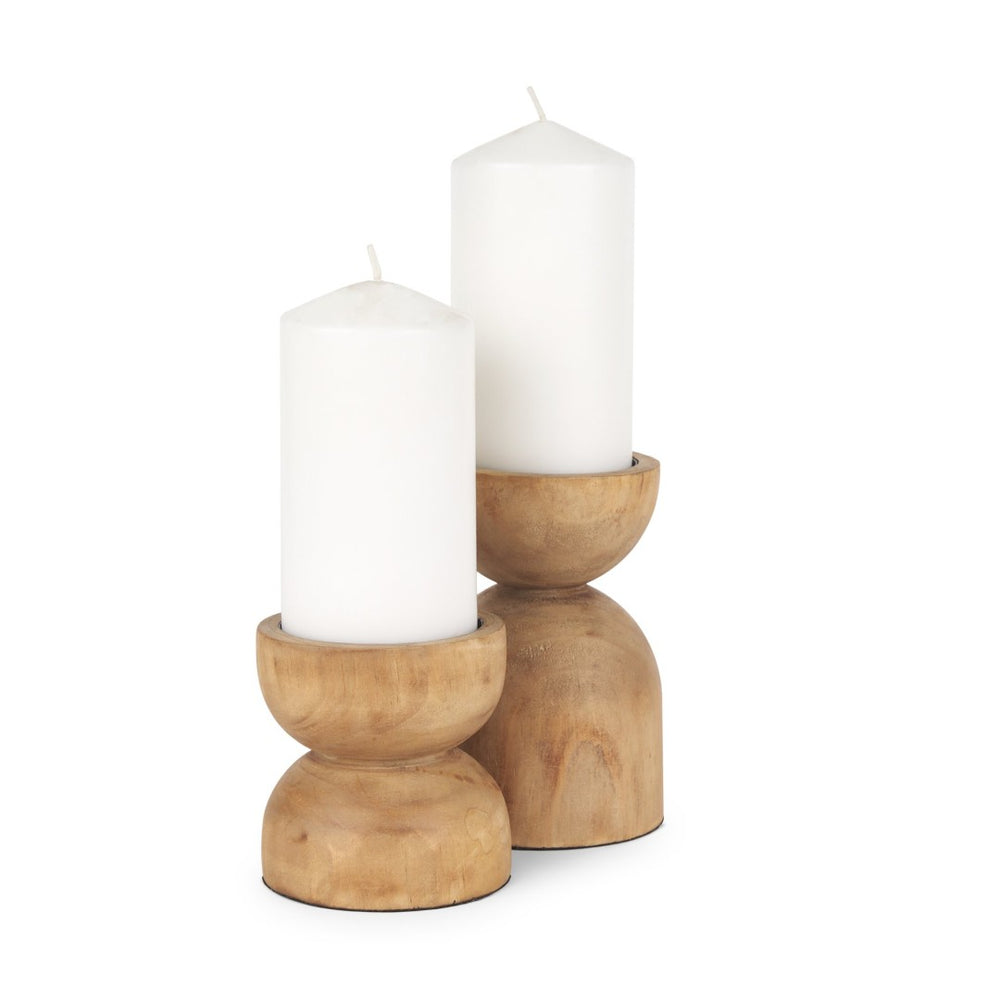 Mercana Aleena Hand-Finished Mango Wood Candle Holders Set – Rustic Charm for Home Décor & Ambiance 70543