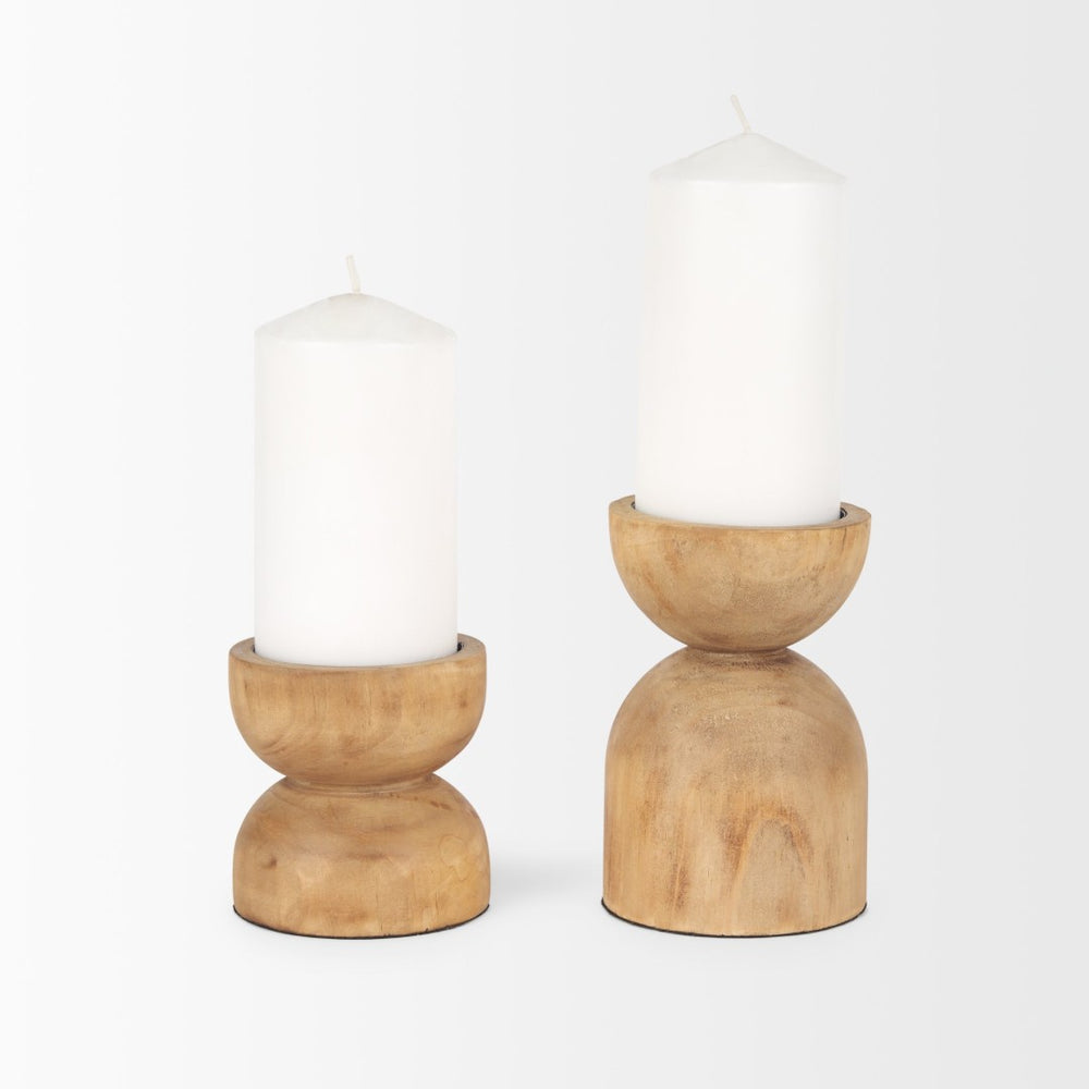 Mercana Aleena Hand-Finished Mango Wood Candle Holders Set – Rustic Charm for Home Décor & Ambiance 70543