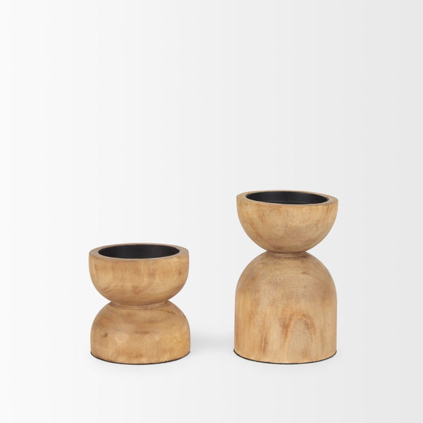 Mercana Aleena Hand-Finished Mango Wood Candle Holders Set – Rustic Charm for Home Décor & Ambiance 70543