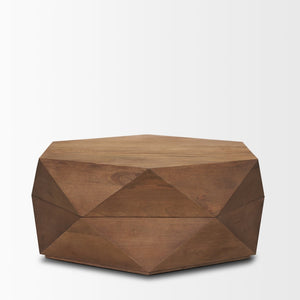 Mercana Arreto Hexagonal Solid Mango Wood Coffee Table with Hidden Storage and Modern Sculptural Design 70566