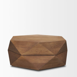 Mercana Arreto Hexagonal Solid Mango Wood Coffee Table with Hidden Storage and Modern Sculptural Design 70566