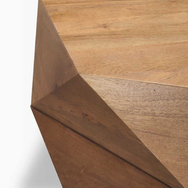 Mercana Arreto Hexagonal Solid Mango Wood Coffee Table with Hidden Storage and Modern Sculptural Design 70566