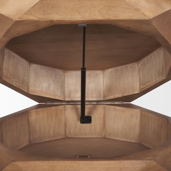 Mercana Arreto Hexagonal Solid Mango Wood Coffee Table with Hidden Storage and Modern Sculptural Design 70566