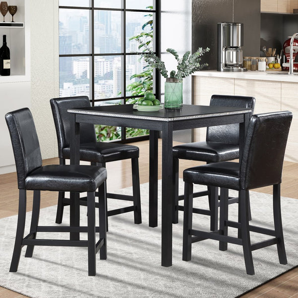English Elm 5 Piece Counter Height Table Set - Modern Wooden Dining Set With Crystal Accents & Upholstered Chairs W1998S00038