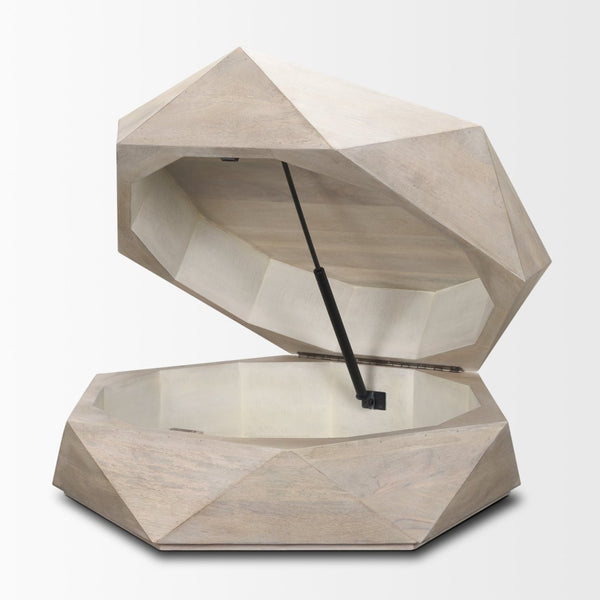 Mercana Arreto Hexagonal Coffee Table with Hydraulic Lift-Top Storage for Modern Living Room Elegance White Wood | 36 x 36 70568