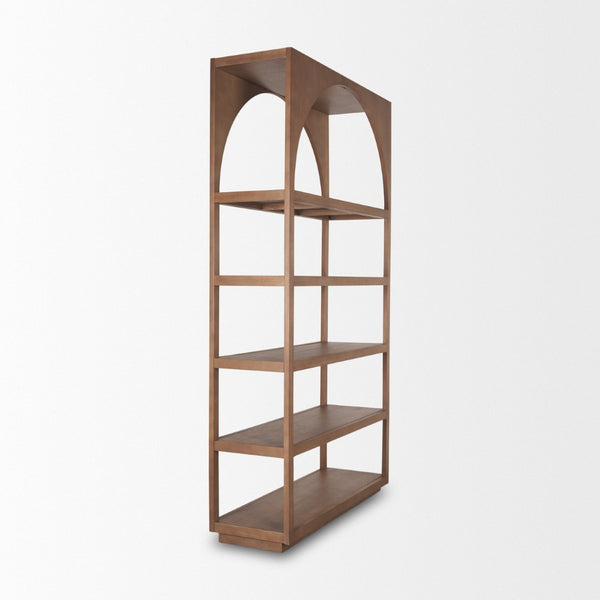 Mercana Bela Arched Shelving Unit - Elegant Mango Wood with Five Open Shelves for Stylish Storage Solutions 70579-AB