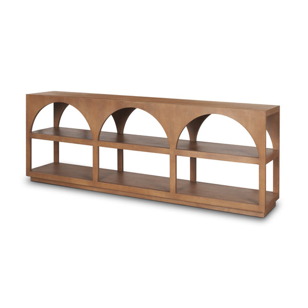 Mercana Bela Arched Console Table - Elegant Mango Wood Design with Open Shelves for Modern Living Spaces Brown Wood | Large 70580