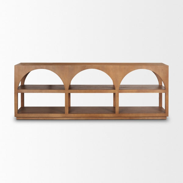 Mercana Bela Arched Console Table - Elegant Mango Wood Design with Open Shelves for Modern Living Spaces Brown Wood | Large 70580