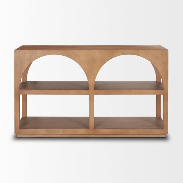 Mercana Bela Arched Console Table – Elegant Mango Wood Design with Open Shelves for Stylish Storage Solutions Brown Wood | Small 70581
