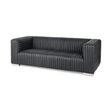 Ricciardo Black Leather Wrapped Three Seater Sofa 82.5L x 38.5W x 26.5H 70794 Mercana