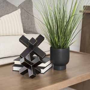 Mercana Abel Geometric Accent Piece with Matte Black Finish and Gold Accents for Modern Decor Styling Black Metal | 6H 68808