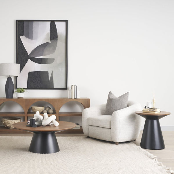 Mercana Mitchell Contemporary Side Table with Solid Mango Wood Top & Sturdy Iron Pedestal Base for Versatility 69908