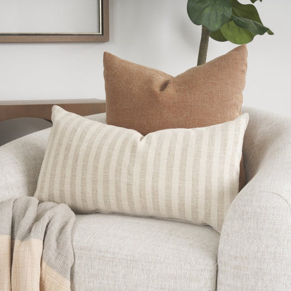 Mercana Jace Decorative Pillow Cover in Timeless Striped Design for Versatile Home Accent and Comfort Cream/Beige | 14x26 70326