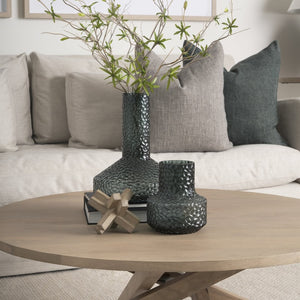 Mercana Jolene Pebbled Glass Vase – Translucent Green with Textured Finish for Elegant Home Décor Accents Green Glass | Short 70364