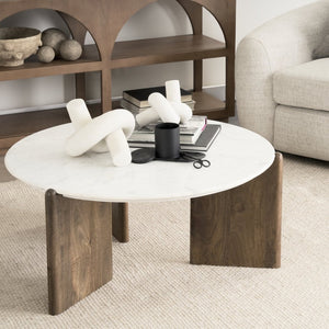 Mercana Rumer Coffee Table – Timeless Elegance with Luxurious Marble Top and Unique Mango Wood Base Design 70561-AB