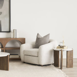 Mercana Rumer Elegant Round Side Table with Unique Marble Top and Sleek Mango Wood Legs for Modern Decor 70562