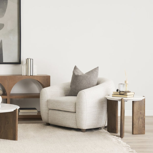 Mercana Rumer Elegant Round Side Table with Unique Marble Top and Sleek Mango Wood Legs for Modern Decor 70562